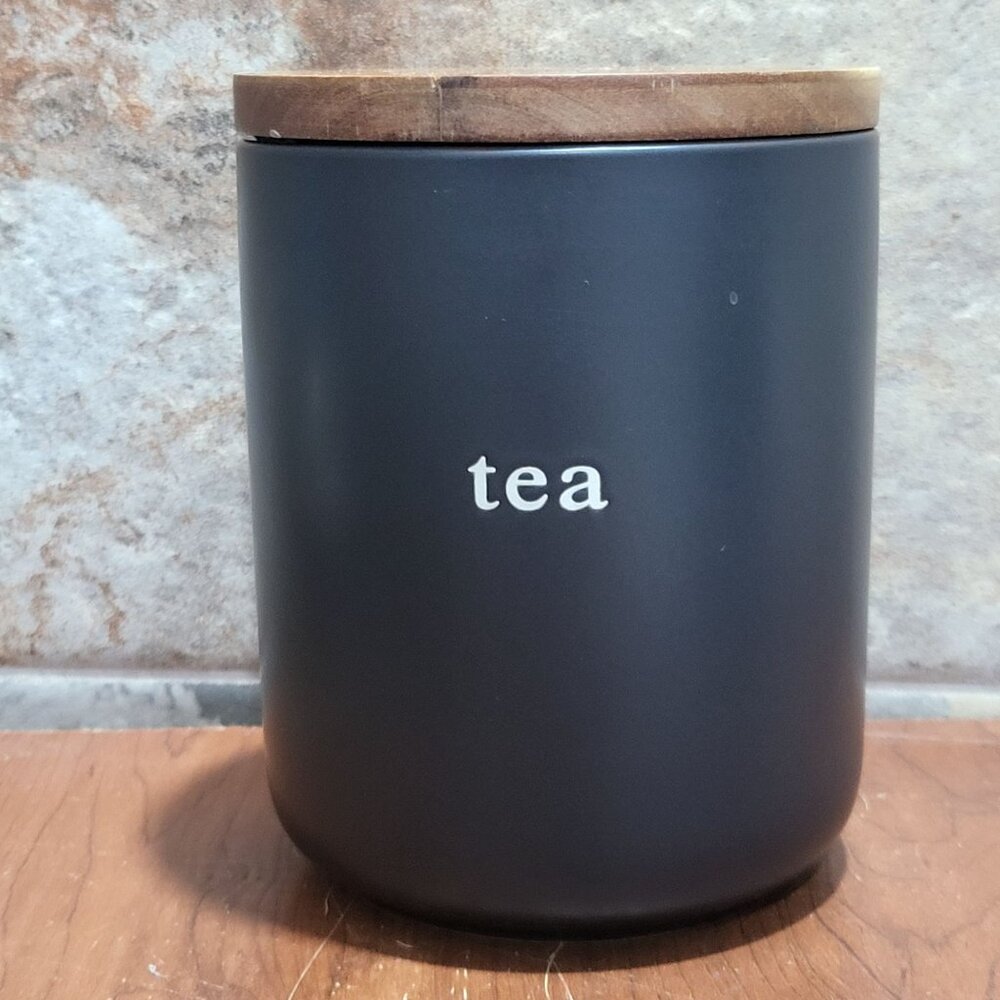 Expressions Signature Ceramic Wooden Tea Cannister Container with Lid Black